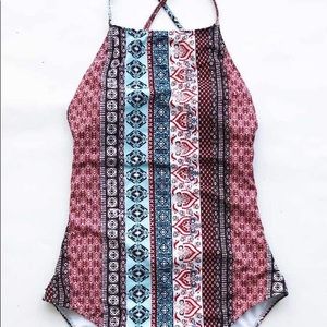 One piece swimsuit with lace up back